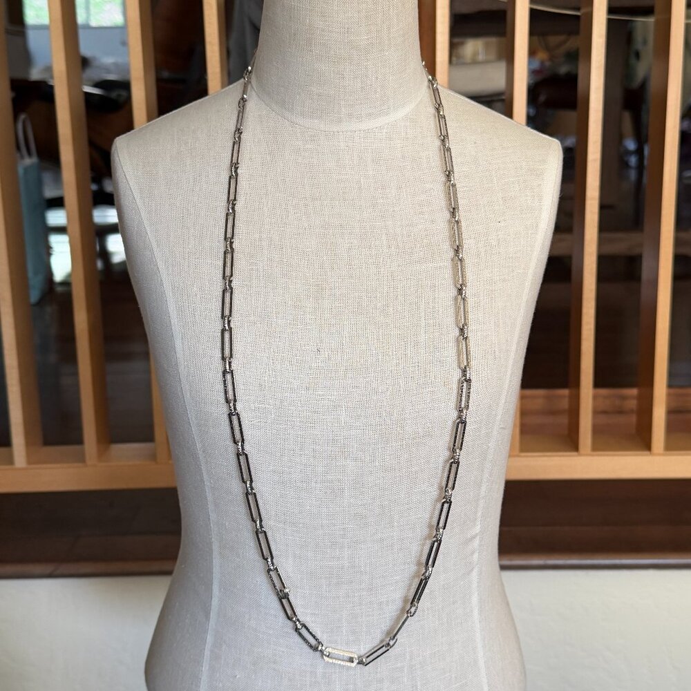 Vintage Monet Long Silver Tone Rectangle Link Chain Necklace